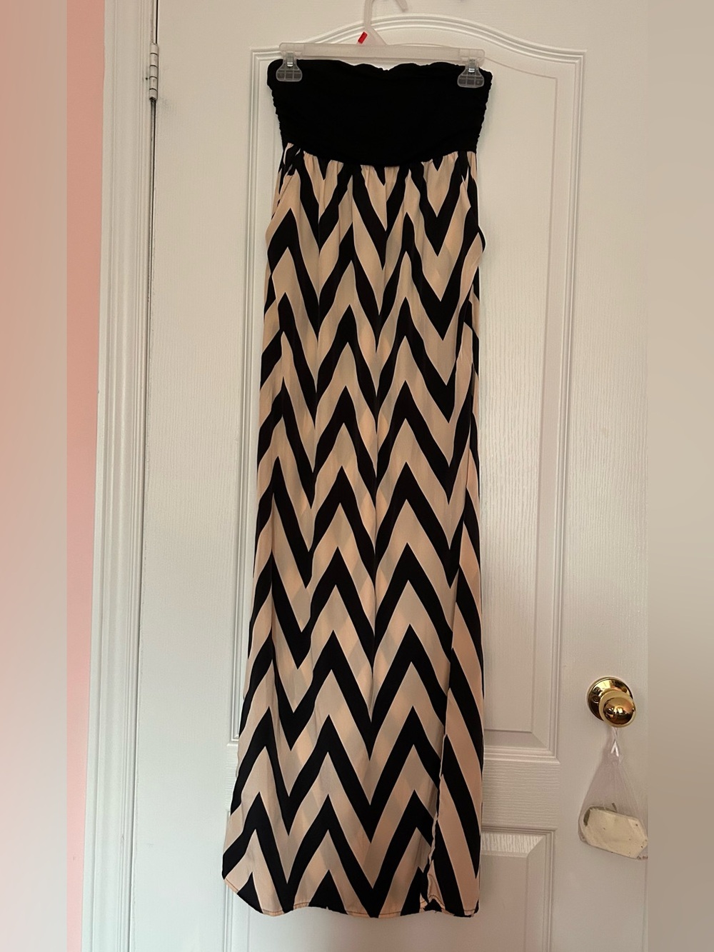 Coveted Clothing Black and Cream Chevron Maxi Dress